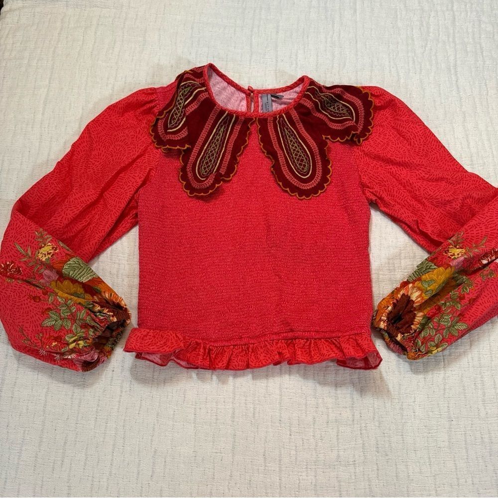 Blank London Anthropologie Top XSFloral Embroidered Boho Cottagecore Fall Autumn
